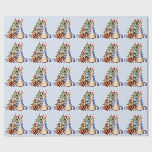 Peter das Kaninchen mit Elf und Weihnachtsbaum Geschenkpapier (Flach)