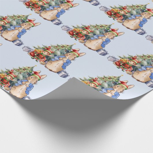 Peter das Kaninchen mit Elf und Weihnachtsbaum Geschenkpapier (Ecke)
