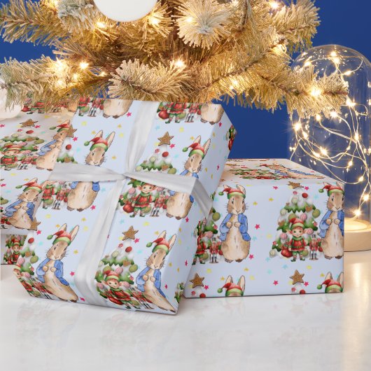 Peter das Kaninchen mit Elf und Weihnachtsbaum Geschenkpapier (Feiertage)