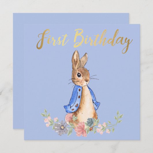 Peter das Kaninchen mit Gold Erstgeburtentext Einladung (Vorne/Hinten)