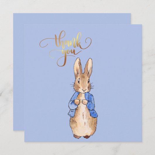 Peter das Kaninchen mit Gold Vielen Dank Text Dankeskarte (Vorne/Hinten)