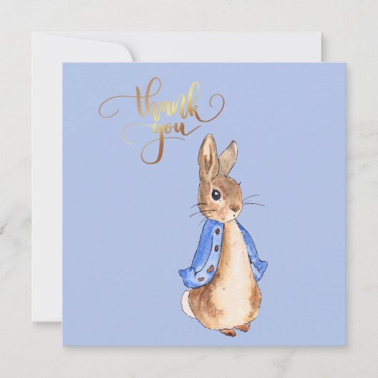 Peter das Kaninchen mit Gold Vielen Dank Text Dankeskarte (Vorderseite)