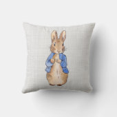 Peter das Kaninchen mit grauer Leinenstruktur Kissen (Rückseite)