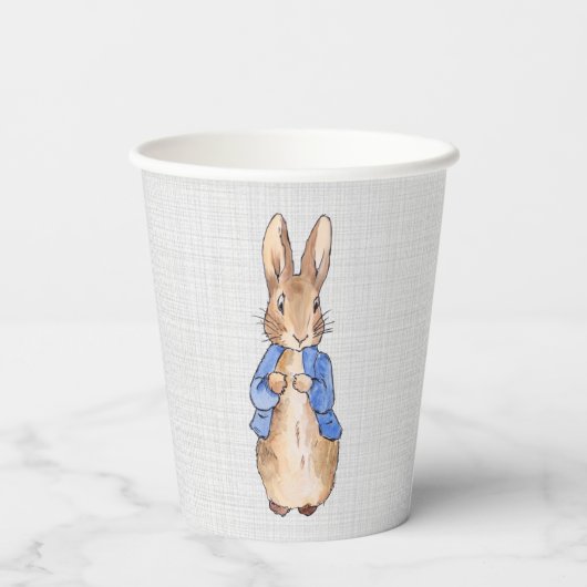 Peter das Kaninchen mit grauer Leinenstruktur Pappbecher (Rückseite)