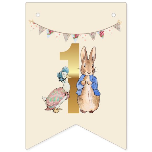 Peter das Kaninchen mit Jemima Erster Geburtstag Wimpelkette (Erste Fahne)