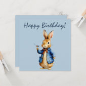 Peter das Kaninchen mit Wren Happy Birthday Karte (Vorderseite/Rückseite Beispiel)