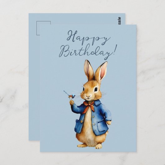 Peter das Kaninchen mit Wren Happy Birthday Postkarte (Vorne/Hinten)