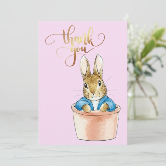 Peter das Kaninchen sitzt in einem Topf Dankeskarte (Stehend Vorderseite)
