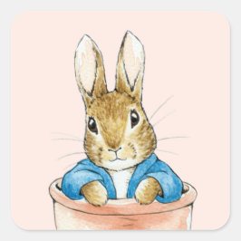 Peter das Kaninchen sitzt in einem Topf Quadratischer Aufkleber