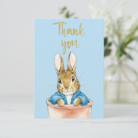 Peter das Kaninchen sitzt in Pflanze Pot Dankeskarte (Stehend Vorderseite)