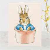 Peter das Kaninchen sitzt in Pflanze Pot Karte (Gelbe Blume)