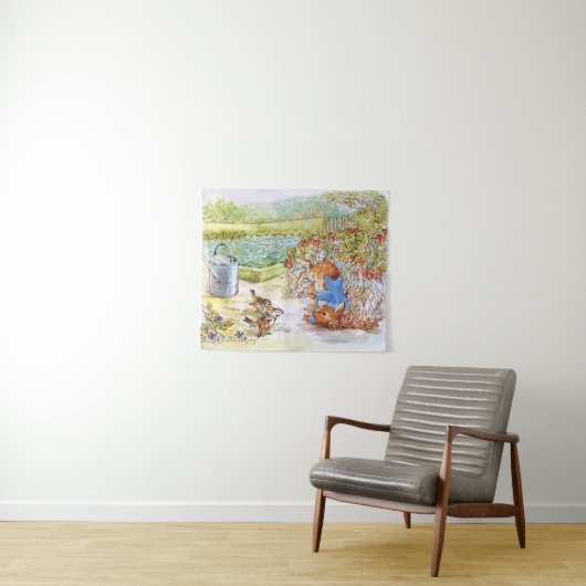 Peter das Kaninchen Tumbling in Vegie Patch Wandteppich (Beispiel (Horizontal))