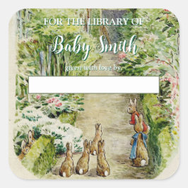 Peter das Rabbit Garden Baby Shower Buchzeichen Quadratischer Aufkleber