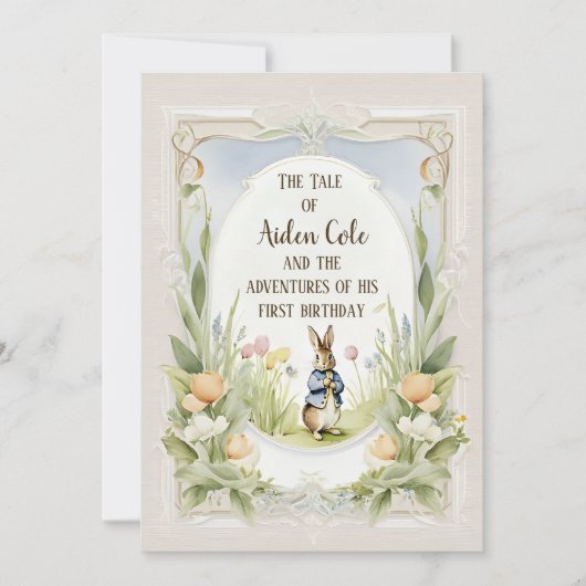 Peter das sonnige Kaninchen im Garten Einladung (Vorderseite)