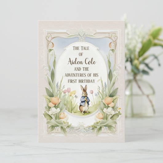 Peter das sonnige Kaninchen im Garten Einladung (Stehend Vorderseite)