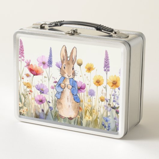 Peter der Hase mit Wildblumen Metall Brotdose (Vorderseite)