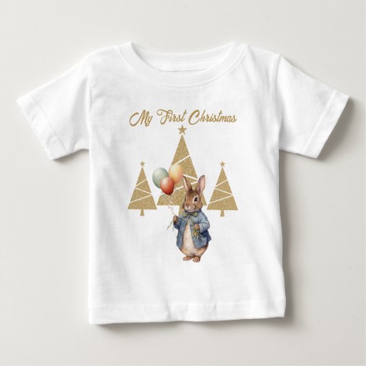 Peter der Kaninchen Balloons Erste Weihnachtsbaum Baby T-shirt (Vorderseite)