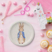 Peter der Kaninchen Beige Linen Hintergrund Pappteller (Party)