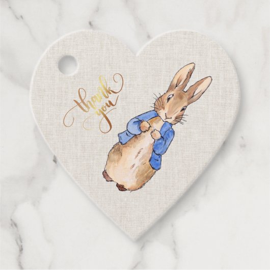 Peter der Kaninchen Beige Linen Textur Hintergrund Geschenkanhänger (Vorderseite)