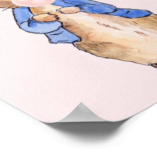 Peter der Kaninchen bläst ein rosa Kaugummi Poster (Ecke)