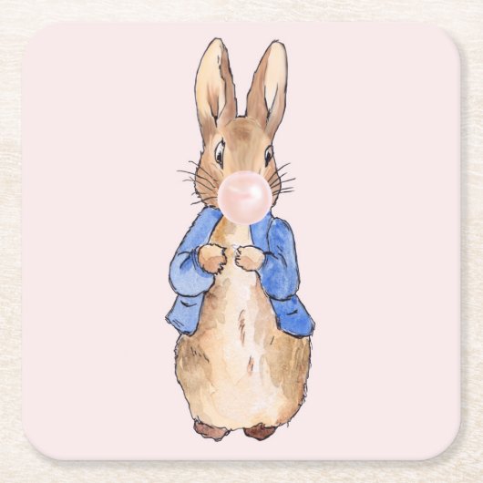 Peter der Kaninchen bläst ein rosa Kaugummi Rechteckiger Pappuntersetzer (Vorderseite)