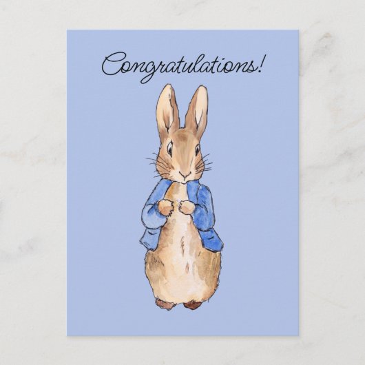 Peter der Kaninchen blauer Hintergrund Glückwunsch Postkarte (Vorderseite)