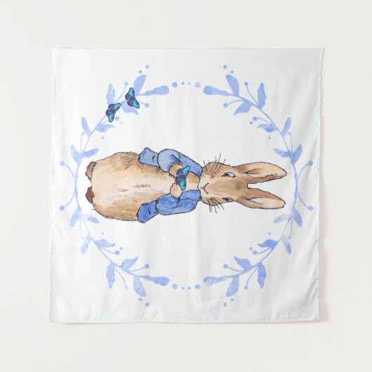 Peter der Kaninchen, der einen blauen Schmetterlin Wandteppich (Vorderseite (Horizontal))