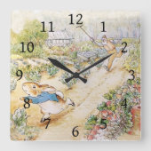Peter der Kaninchen im Garten von Herrn Mc Gregor Quadratische Wanduhr (Vorderseite)