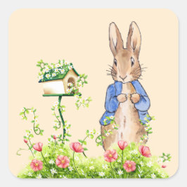 Peter der Kaninchen in seinem Garten Quadratischer Aufkleber