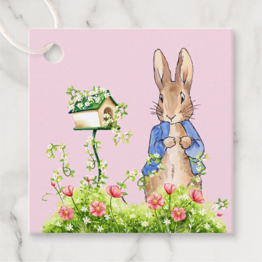 Peter der Kaninchen in seinem Garten rosa Geschenkanhänger (Vorderseite)