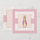 Peter der Kaninchen Karo und Blumenmuster Einladung (Vorne/Hinten)