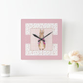 Peter der Kaninchen Karo und Blumenmuster Quadratische Wanduhr (Zuhause)