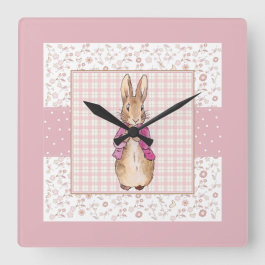 Peter der Kaninchen Karo und Blumenmuster Quadratische Wanduhr (Vorderseite)