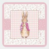Peter der Kaninchen Karo und Blumenmuster Quadratischer Aufkleber (Vorderseite)