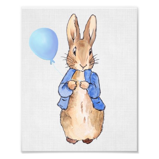 Peter der Kaninchen mit blauen Ballon graue Leinen Fotodruck (Vorne)