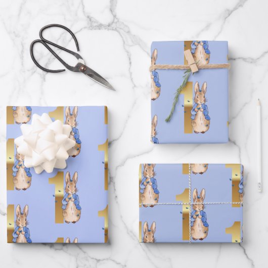 Peter der Kaninchen mit blauen Schmetterlingen Geschenkpapier Set (Vorderseite)