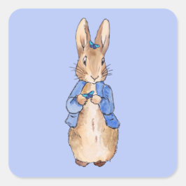 Peter der Kaninchen mit blauen Schmetterlingen Quadratischer Aufkleber