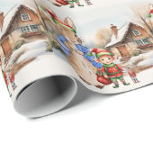 Peter der Kaninchen mit Elf und Schneelandschaft Geschenkpapier (Rolleneckpunkt)