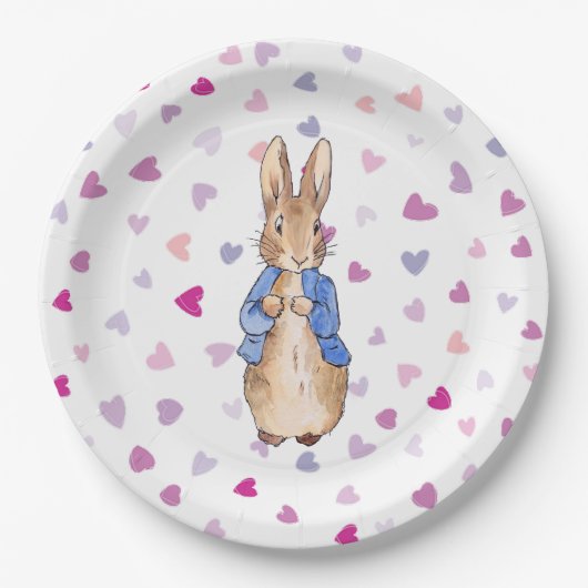 Peter der Kaninchen mit Herzmuster Pappteller (Vorderseite)