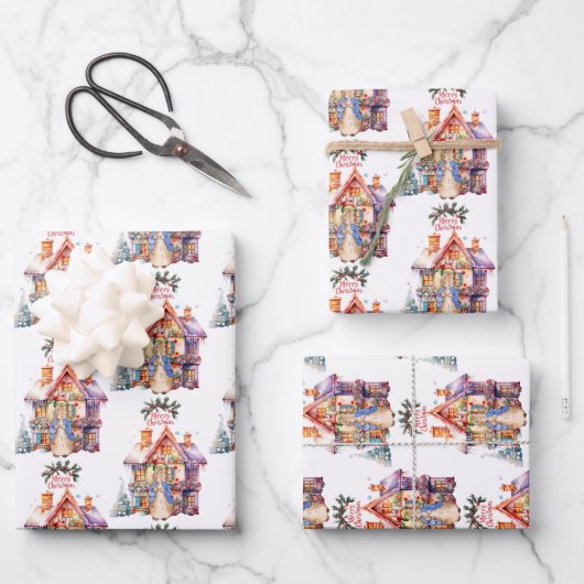 Peter der Kaninchen mit Weihnachts-Hütte Geschenkpapier Set (Vorderseite)