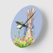 Peter der Kaninchen prüft Vogelhaus Runde Wanduhr (Winkel)