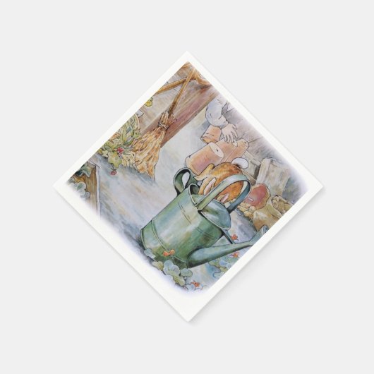 Peter der Kaninchen springt in eine Wasserdose Serviette (Ecke)