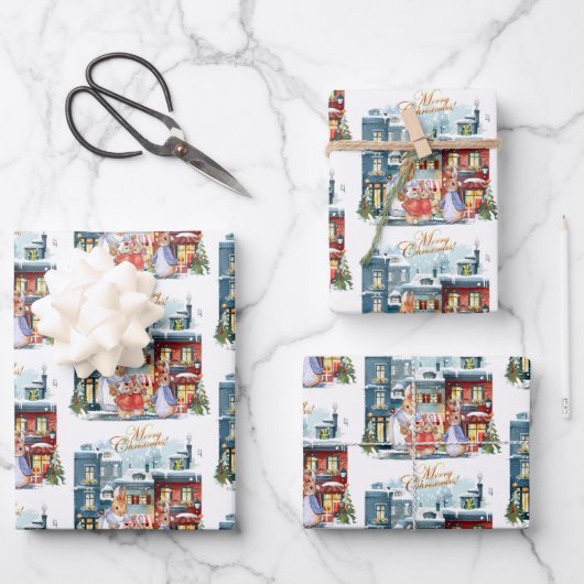 Peter der Kaninchen Weihnachts-Shopping Geschenkpapier Set (Vorderseite)