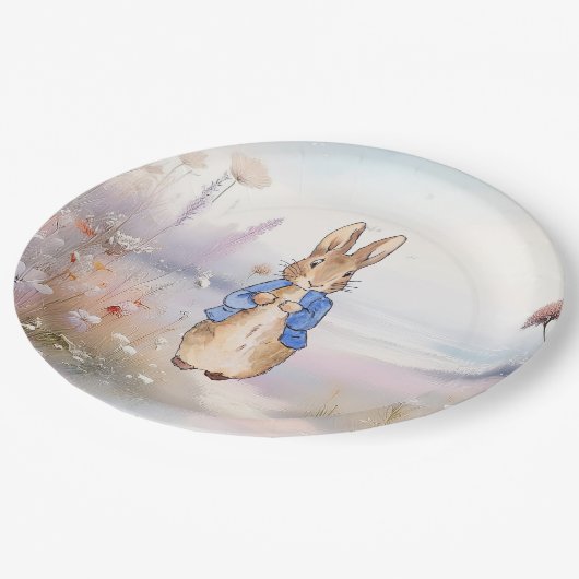 Peter der Kaninchen-Wildblume Pappteller (Schrägansicht)