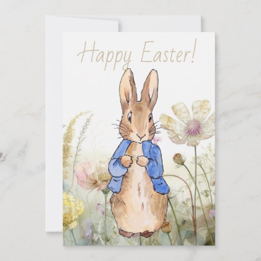 Peter der Kaninchen Wildblumen Glücklich Ostern Feiertagskarte (Vorderseite)