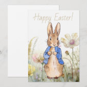 Peter der Kaninchen Wildblumen Glücklich Ostern Feiertagskarte (Vorne/Hinten)