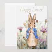 Peter der Kaninchen Wildblumen Glücklich Ostern Feiertagskarte (Vorne/Hinten)