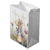 Peter der Kaninchen Wildblumen Glücklich Ostern Mittlere Geschenktüte (Vorderseite Schrägansicht)