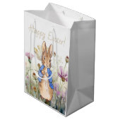 Peter der Kaninchen Wildblumen Glücklich Ostern Mittlere Geschenktüte (Rückseite Schrägansicht)