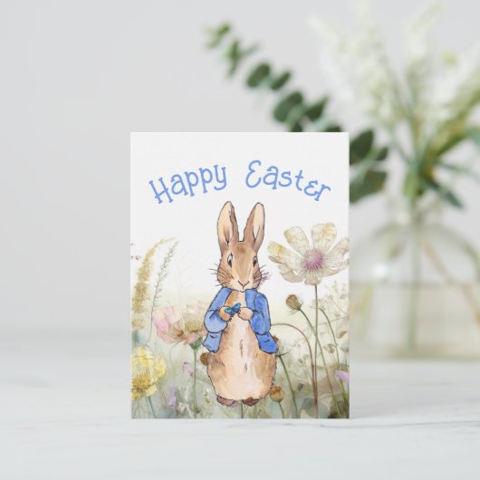 Peter der Kaninchen Wildblumen Glücklich Ostern Postkarte (Stehend Vorderseite)